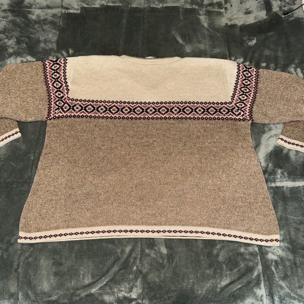 Vintage Fashion Bug Sweater Women's 26 Beige Brown Printed Knit Nordic Plus Size - Picture 7 of 7